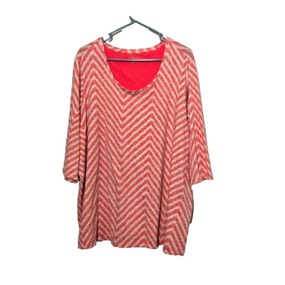 Catherines Top 2X 22/24W Chevron 1/2 Sleeve Stretch Casual Comfort Pullover